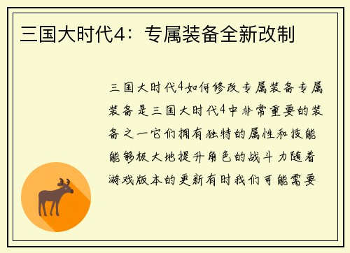 三国大时代4：专属装备全新改制
